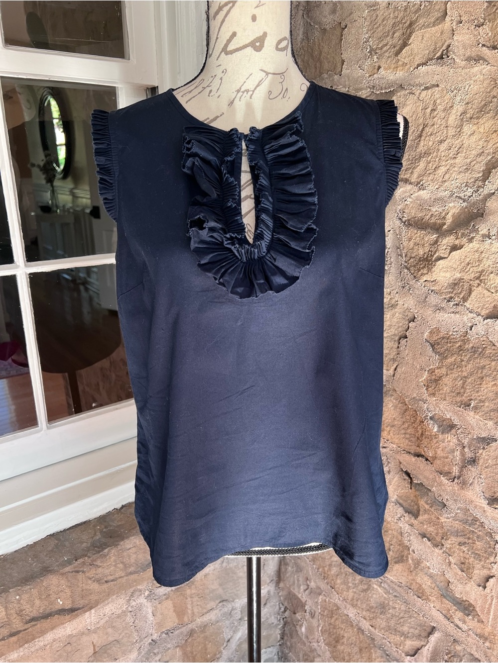 J. Crew size 4 Navy Ruffle-Trim top - Picture 5 of 12